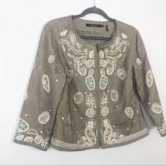 NIC + ZOE | Tan Embellished Embroidered Jacket Women’s Size Medium - Picture 2 of 5
